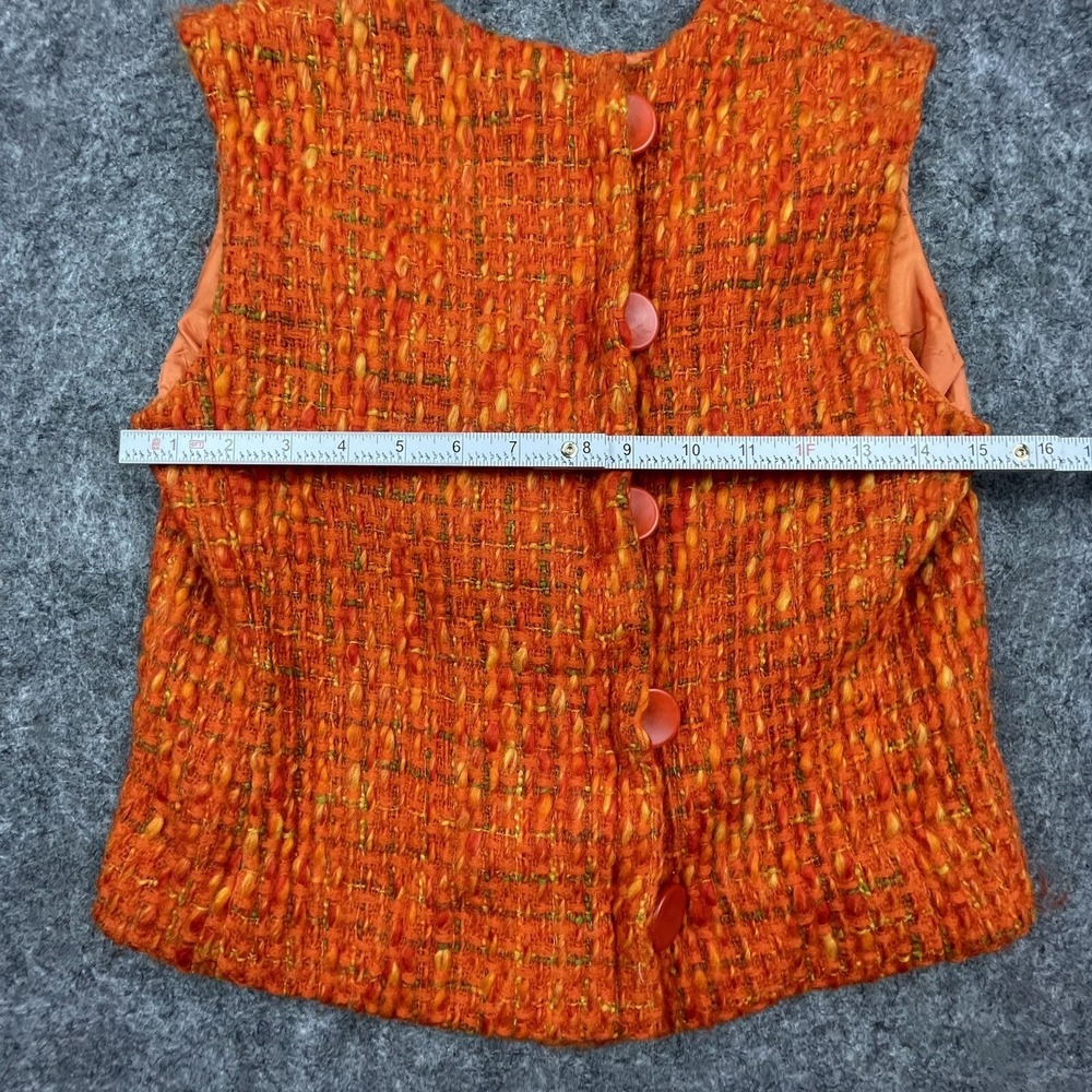 Vintage Top Womens Extra Small Orange Boucle Vest Retro Boho Hippie Mod GoGo - Picture 3 of 4